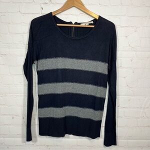 Ann Taylor Loft Sweater Womens Size Medium Blue Striped Pullover Zipper Back Top